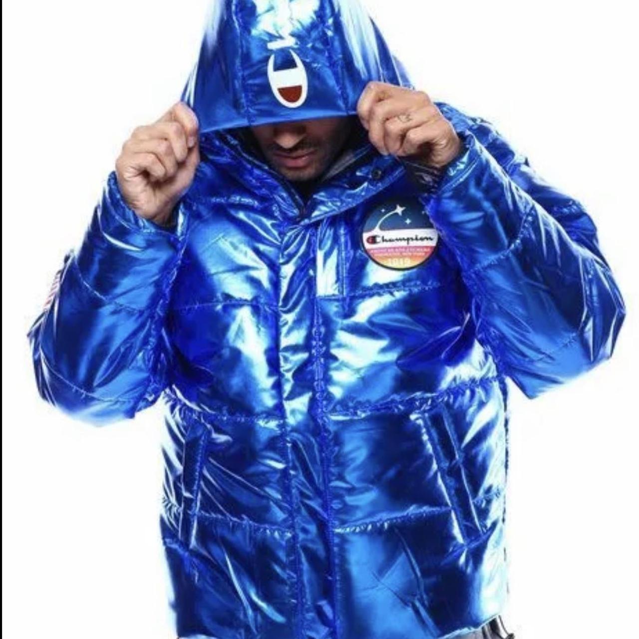 Champion metallic puffer store jacket blue