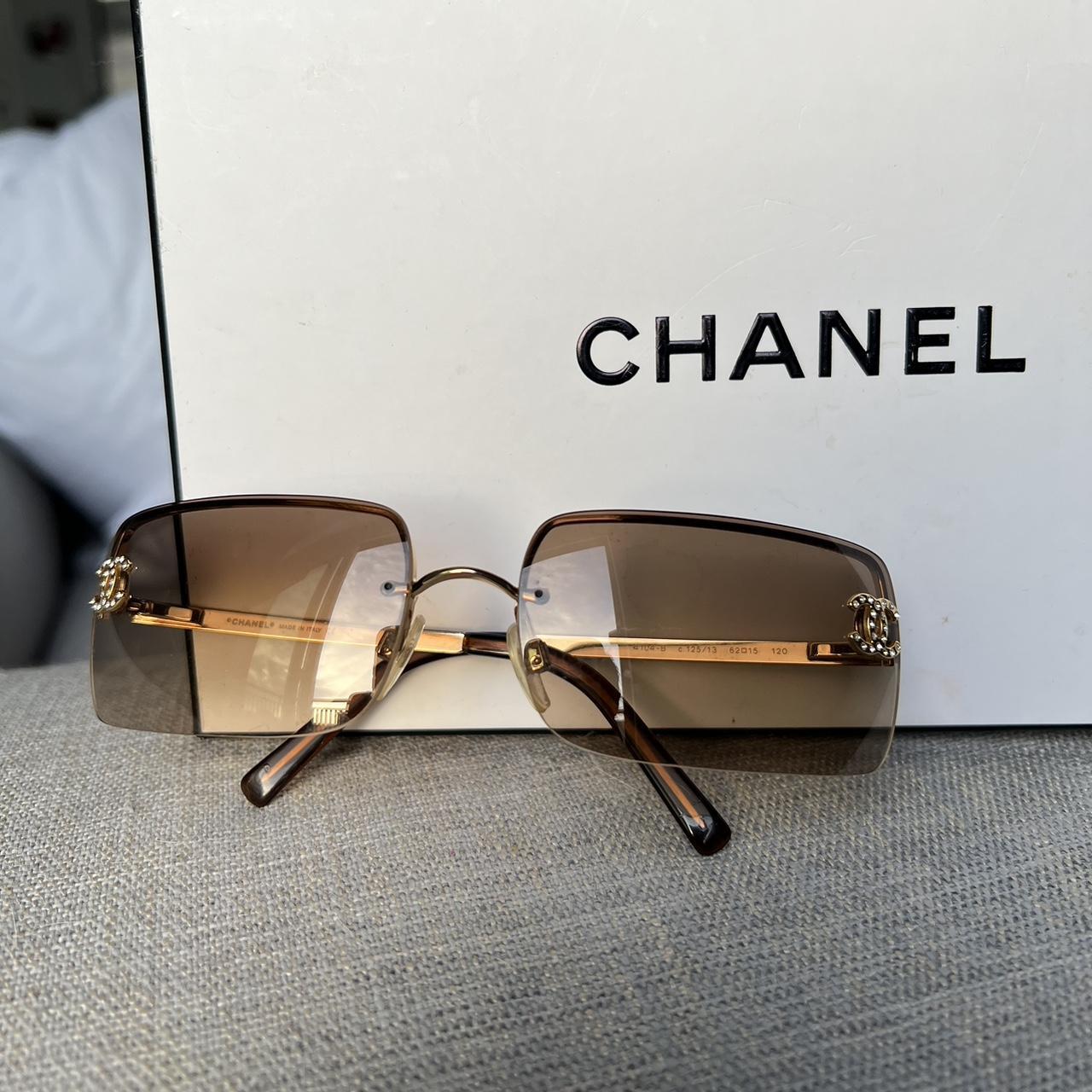 CHANEL Teal Blue Gradient Lens Crystal Rhinestone CC Rimless Sunglasses  4017-D