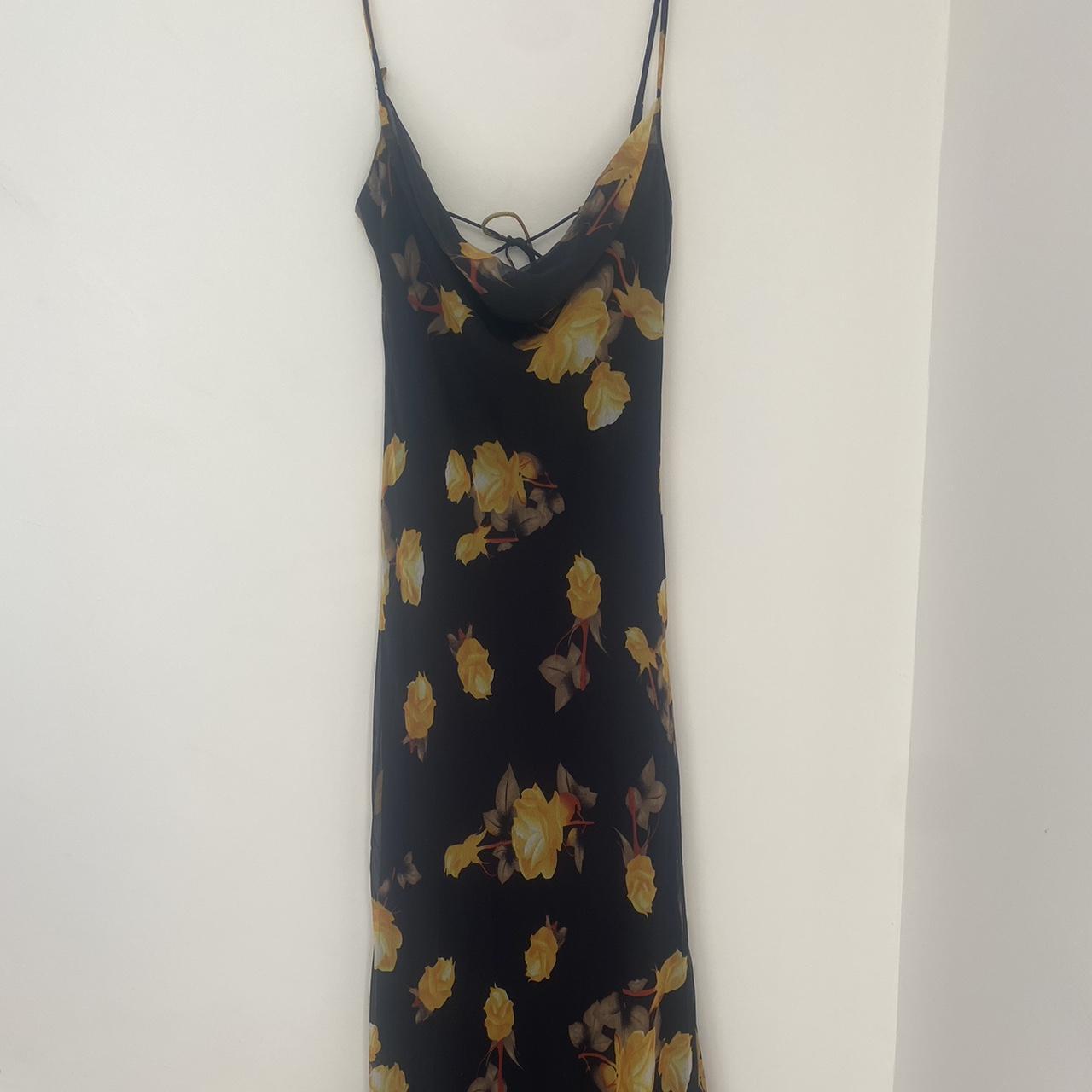 Valenica Black And Yellow Floral Cowl Maxi... - Depop