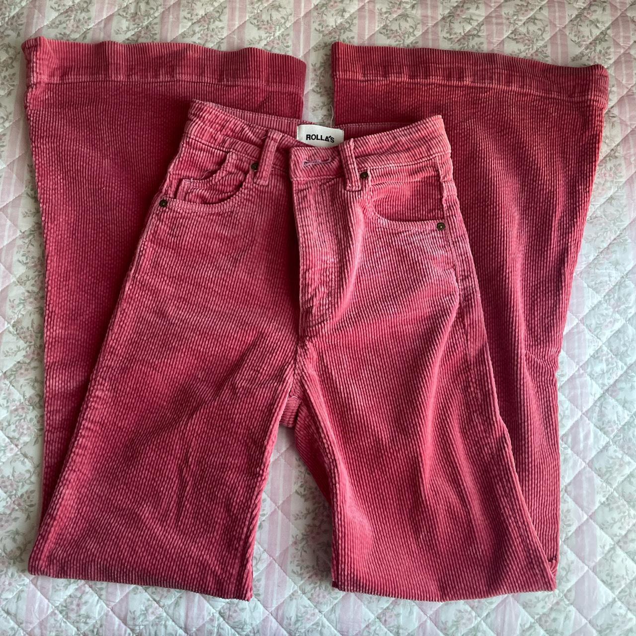 pink corduroy Rollas east coast flare pants size 24... - Depop