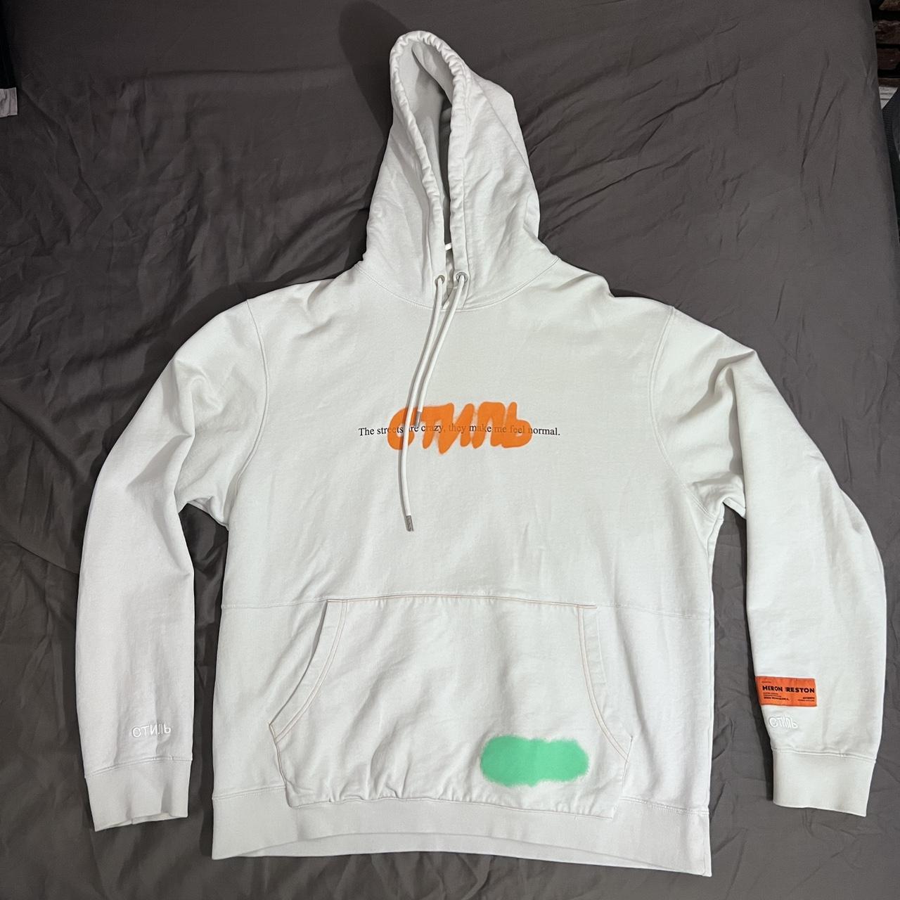 Heron Preston Men's Orange and Cream Hoodie