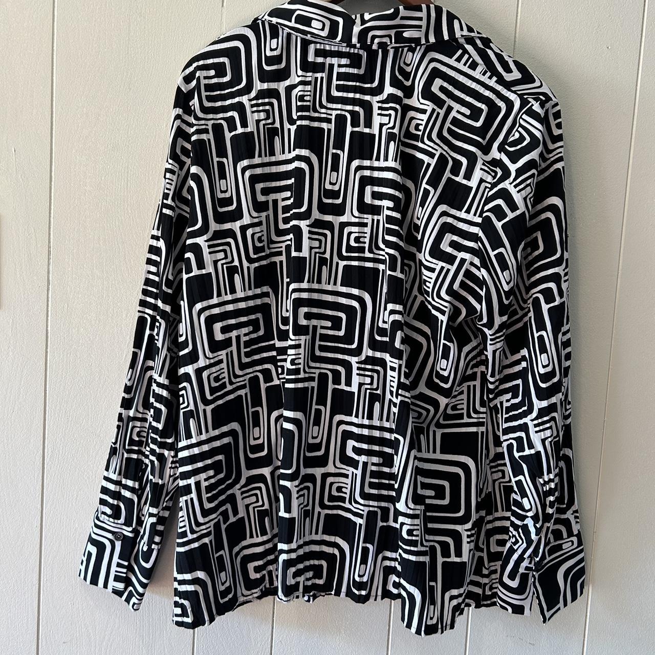 Lane Bryant Black and White Geometric Print Button... - Depop