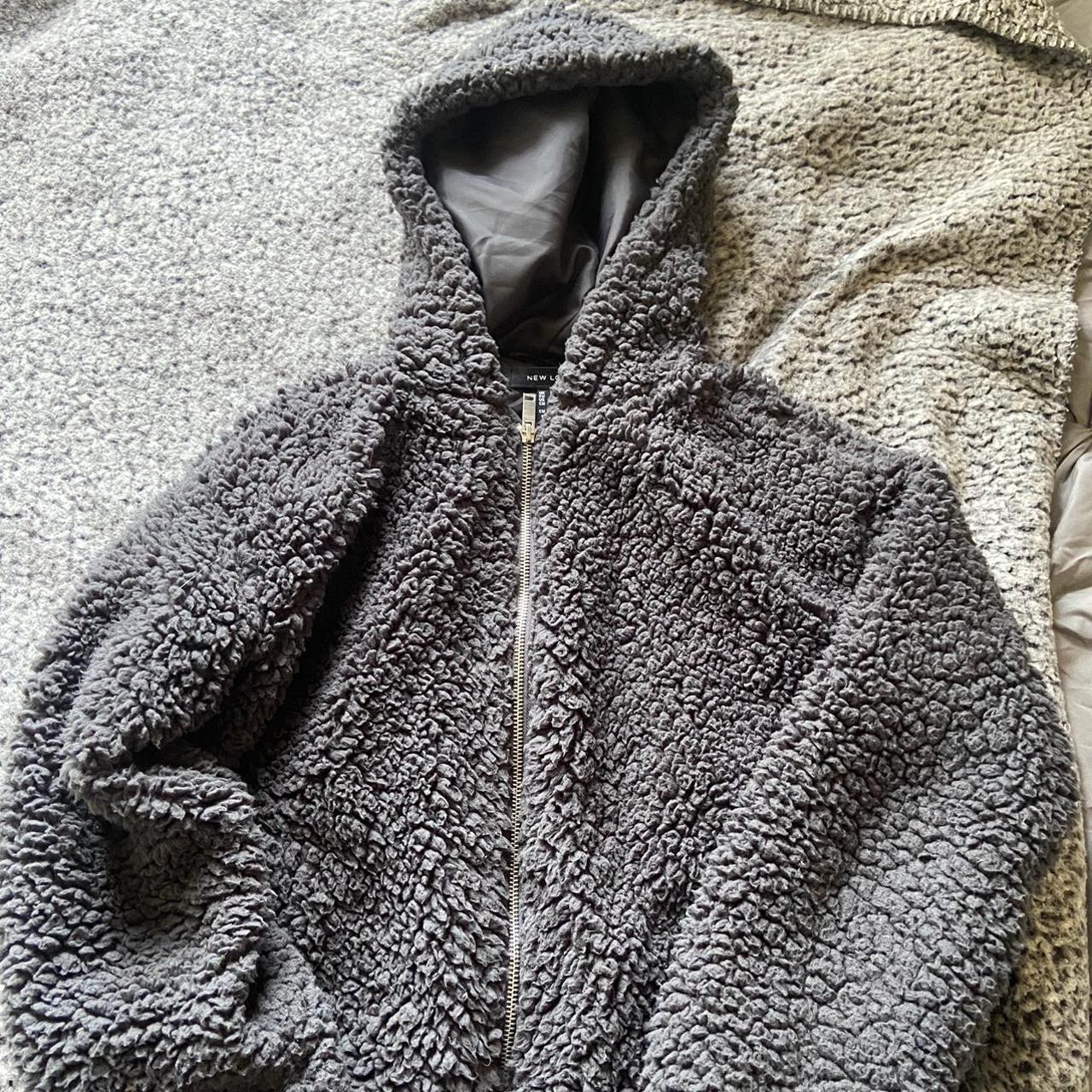 Cosy dark grey teddy bear zip up jacket. Hardly been... - Depop