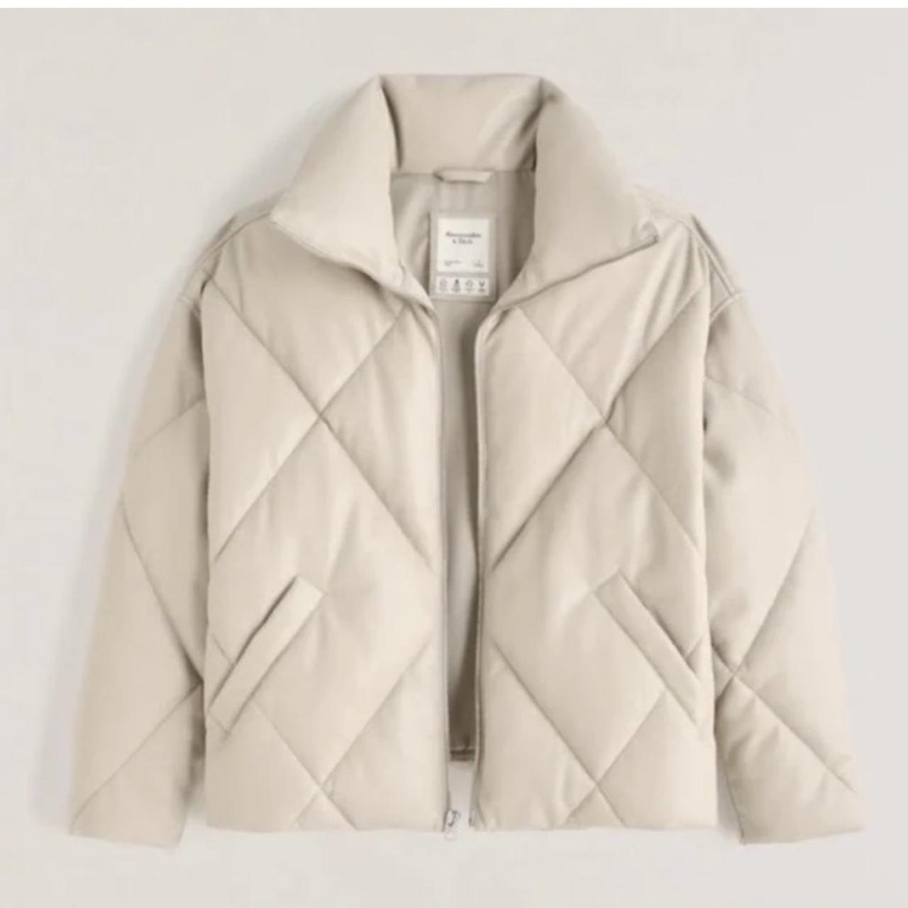 A&F Cream Leather Puffer Jacket 2024