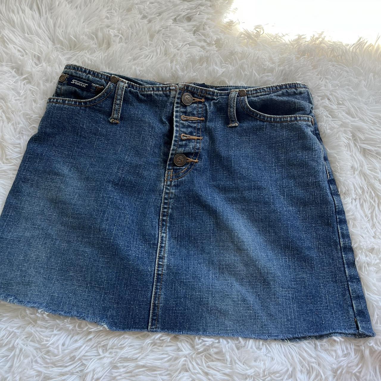 Dark wash mini skirt Size: 1/2 - Depop