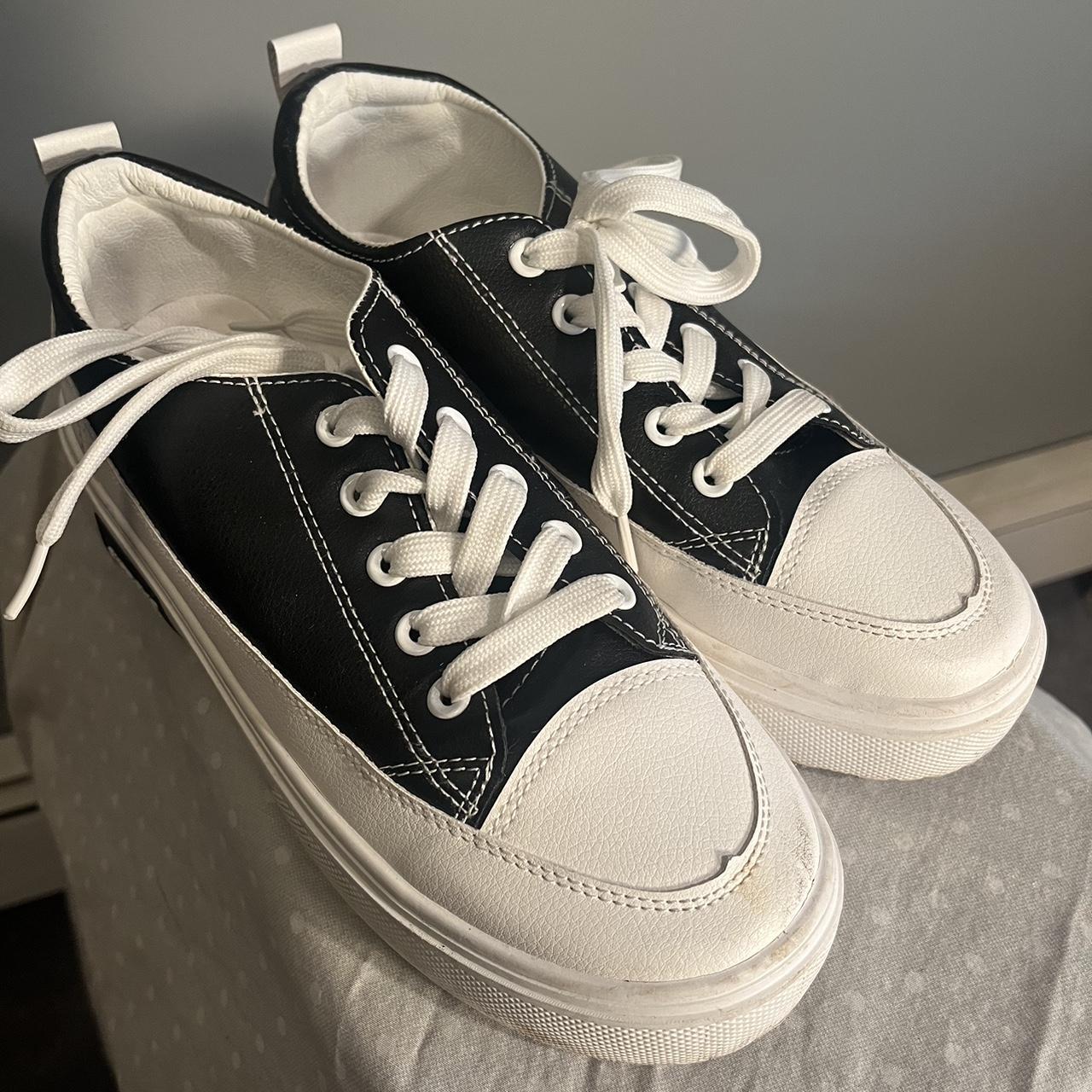 Size 9 Black and white platform sneakers only worn... - Depop