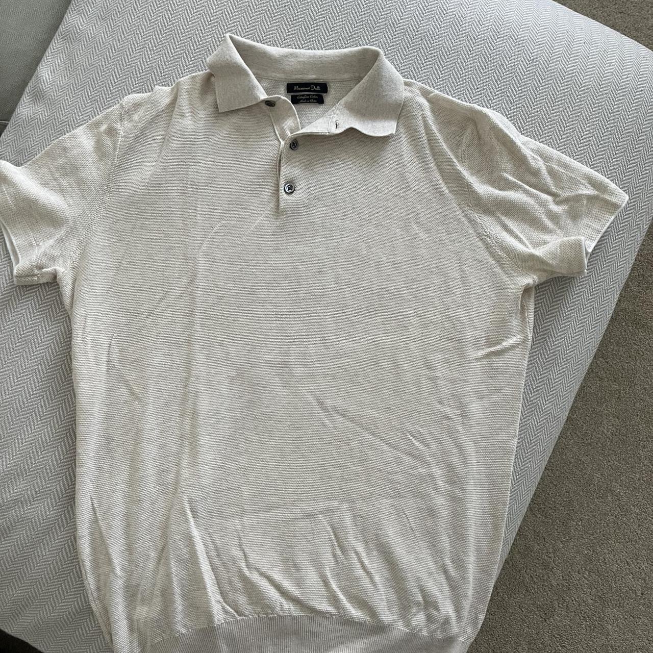 Massimo Dutti Men’s Fine Knit Beige Polo Lovely for... - Depop