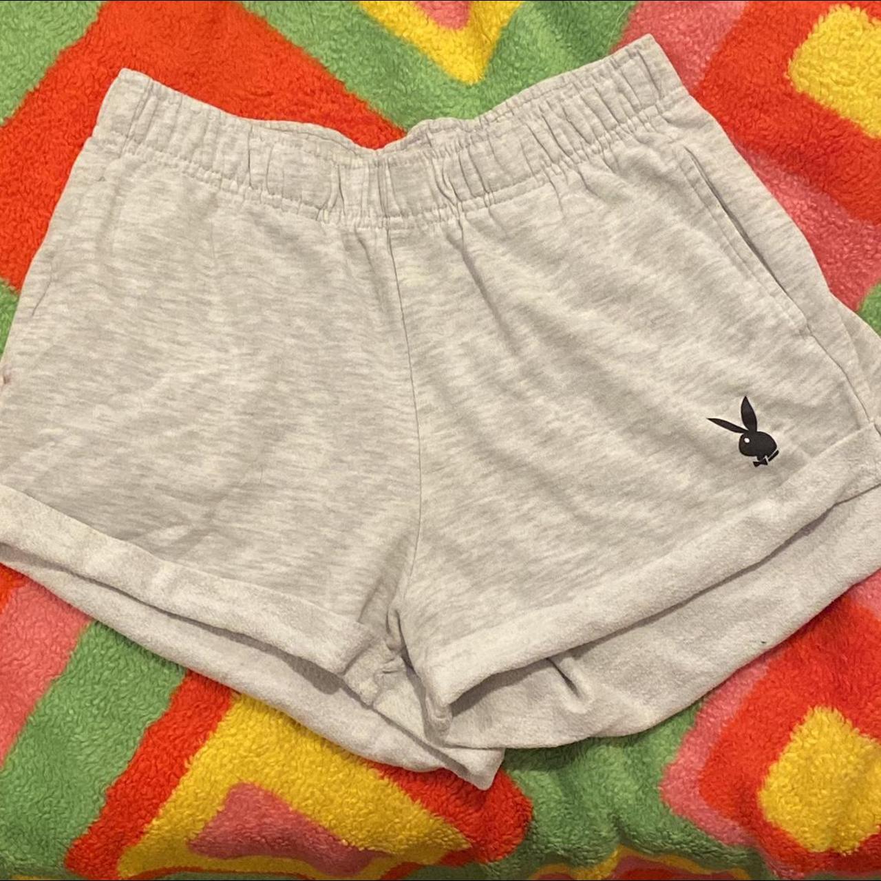 Playboy logo Grey lounge shorts with elastic waist... - Depop