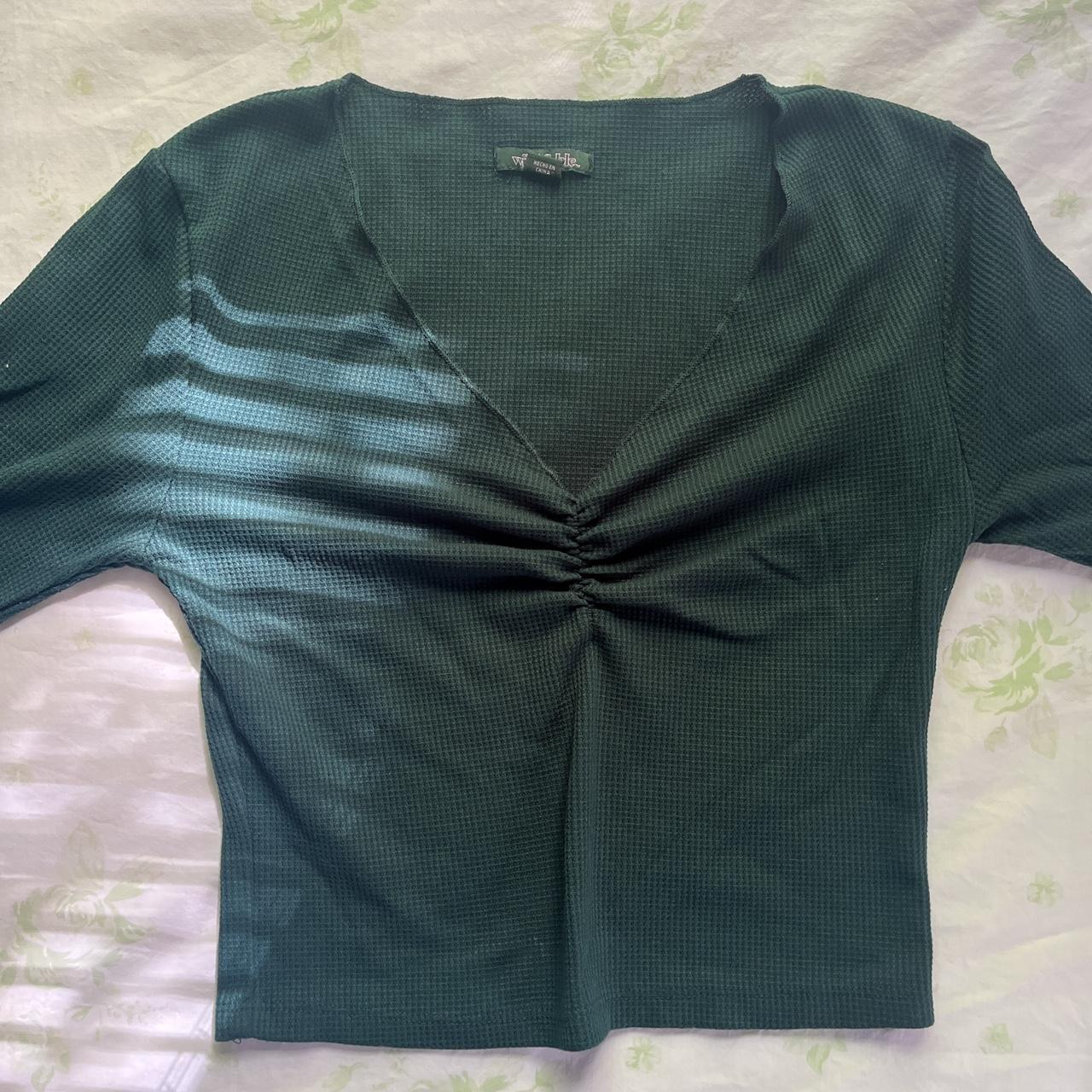 forest green long sleeve waffle top !! super cute,... - Depop