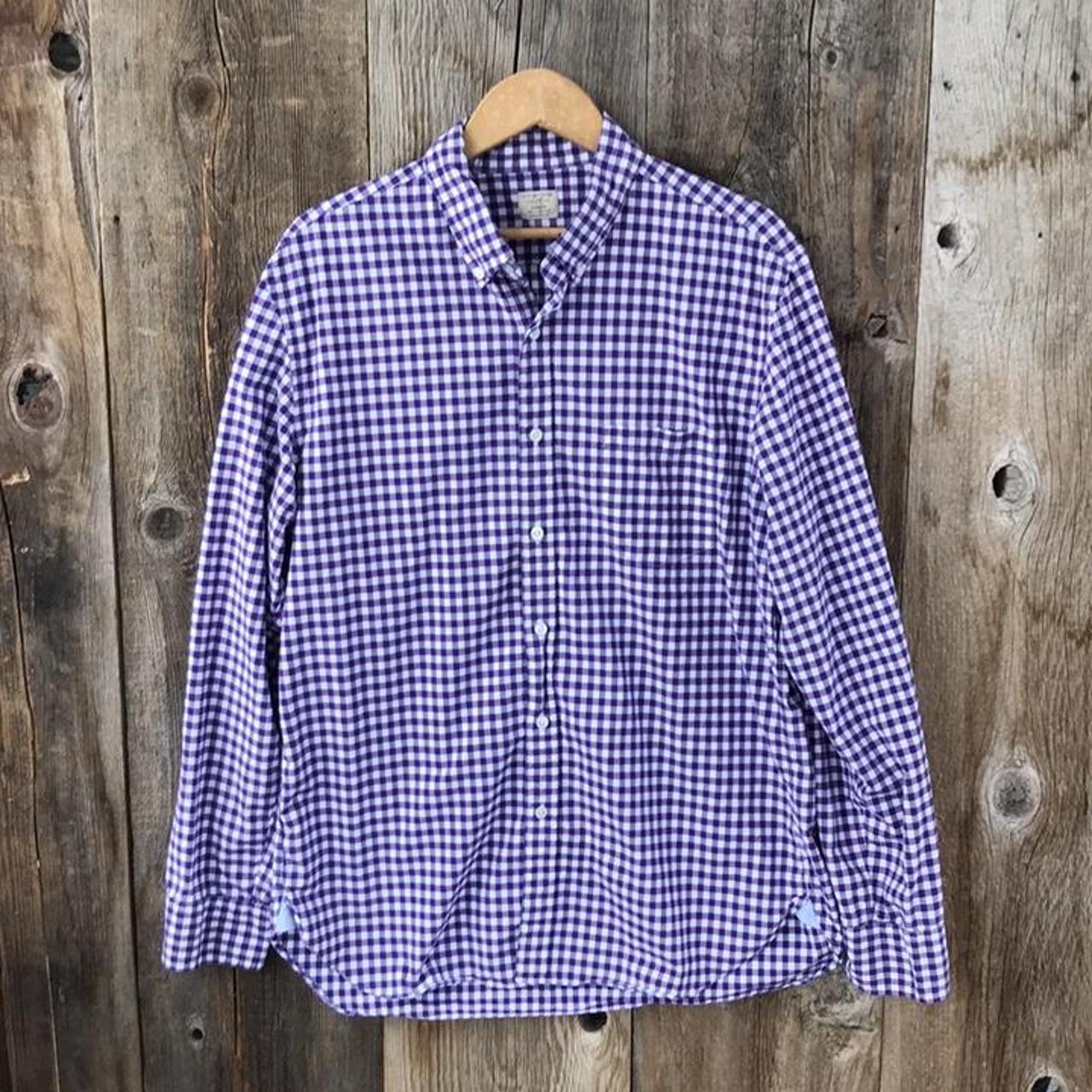 J. Crew purple gingham plaid classic preppy long... - Depop