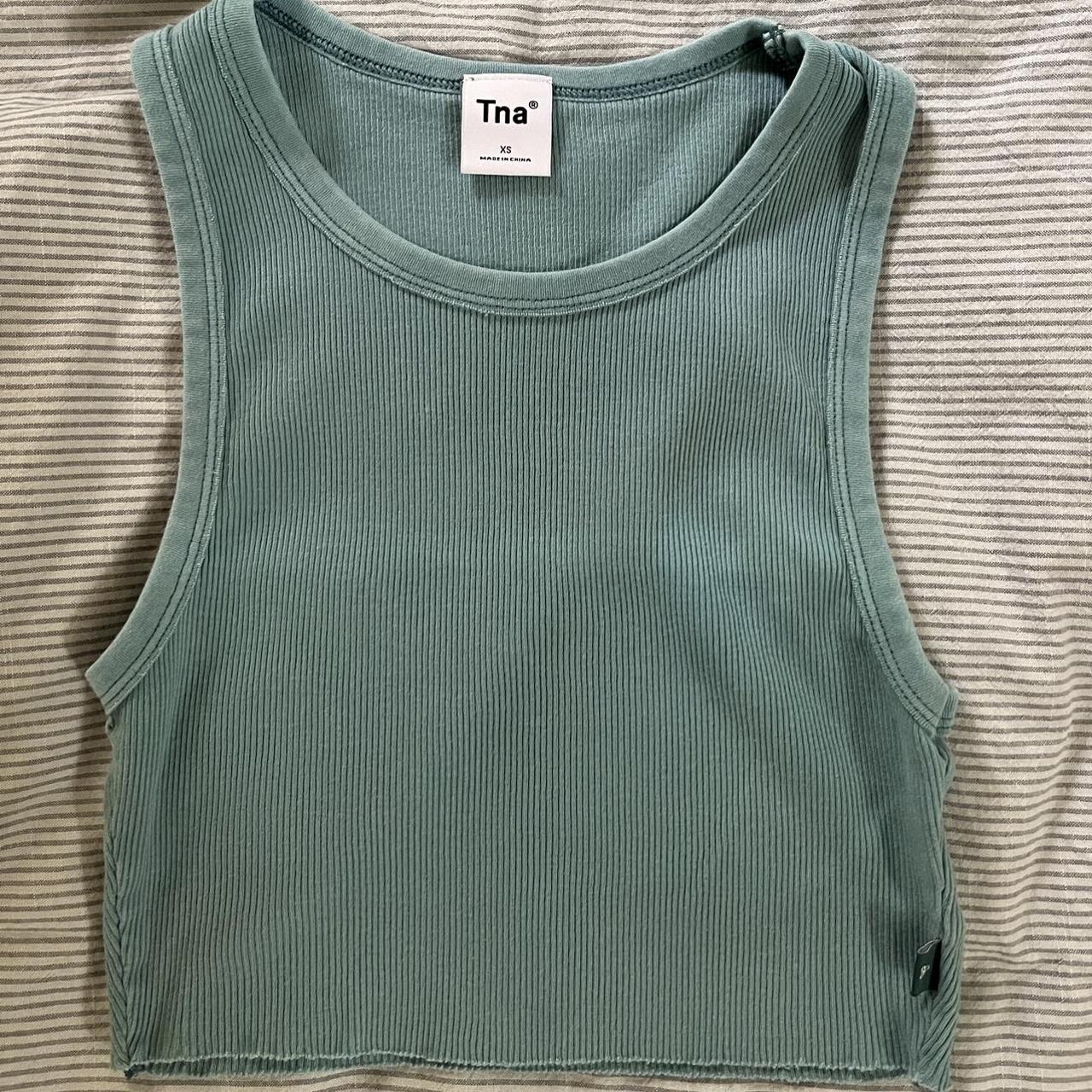 Aritzia Women's Blue and Green Croptop Depop