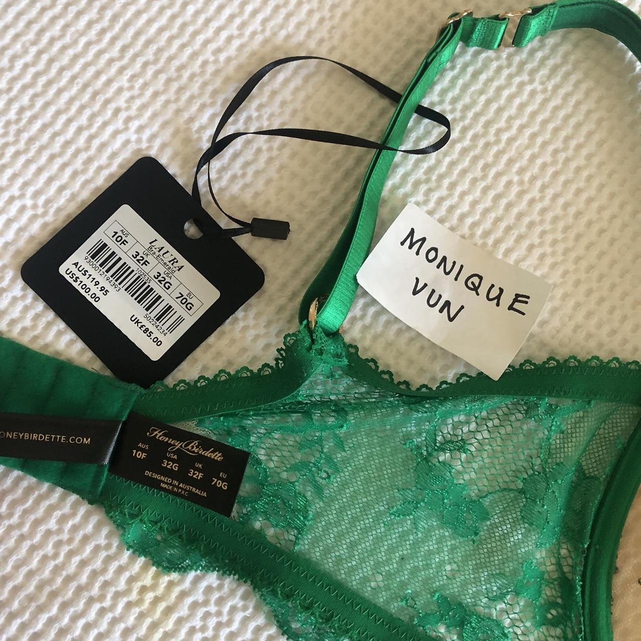Honey Birdette Women's Green and Gold Bra Depop