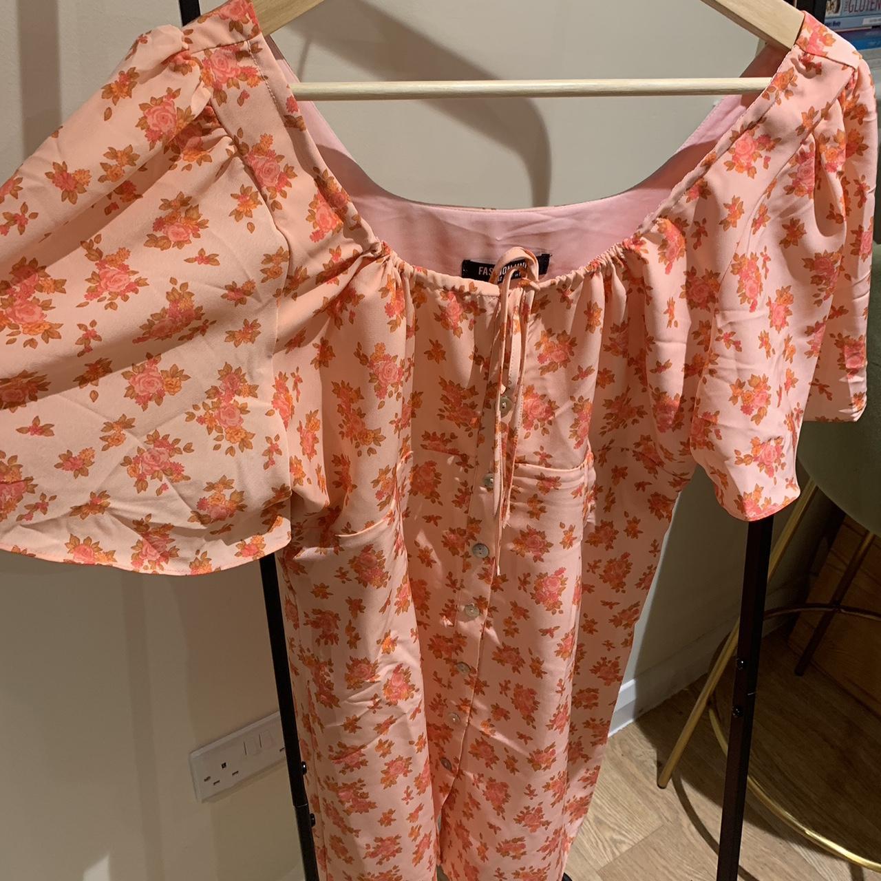 Fashion Union Women's Pink and Orange Dress Depop