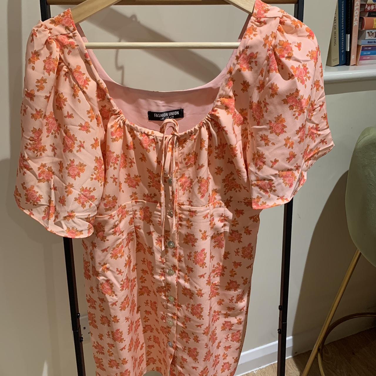 Fashion Union Women's Pink and Orange Dress Depop
