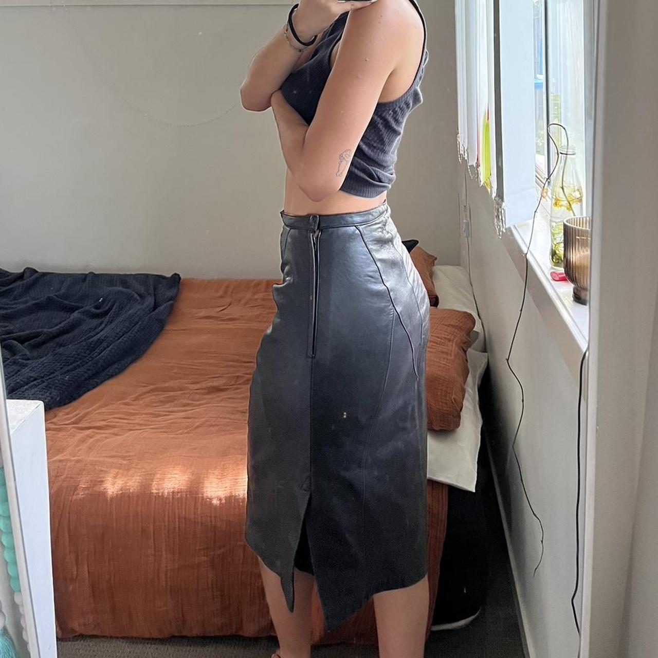 The nicest pure leather skirt 🤎 Thrifted this and... - Depop