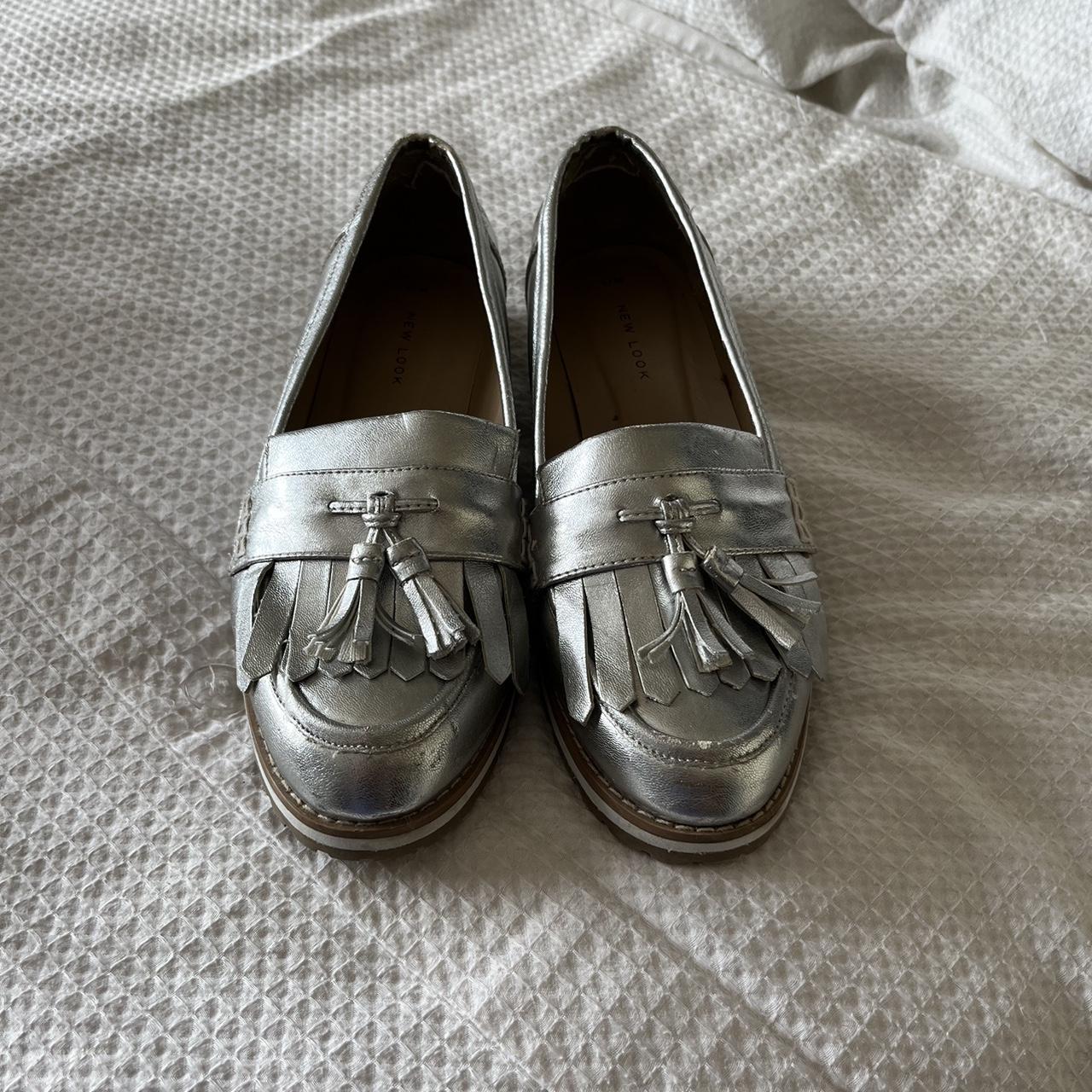 New Look Women's Silver Loafers Depop