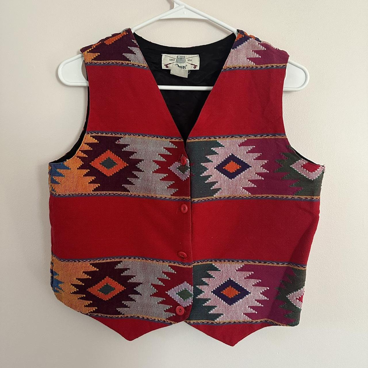 VINTAGE orvis 70s style vest with color block aztec... - Depop