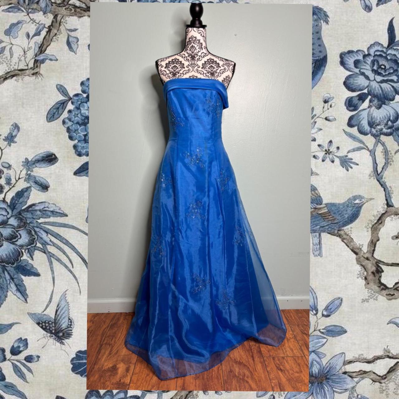 Blondie Nites newest blue beaded strapless gown formal