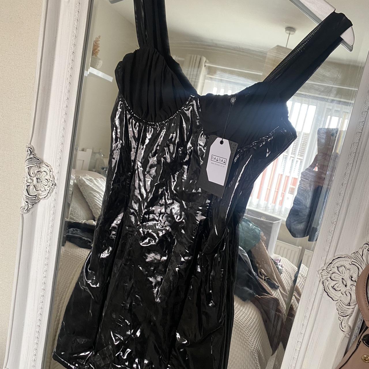 Black latex style dress from naanaa with tags size 8... - Depop