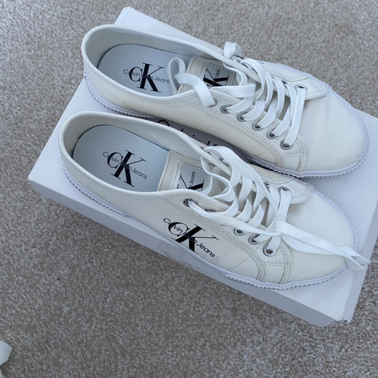 White Calvin klein canvas shoes with box worn twice. Depop