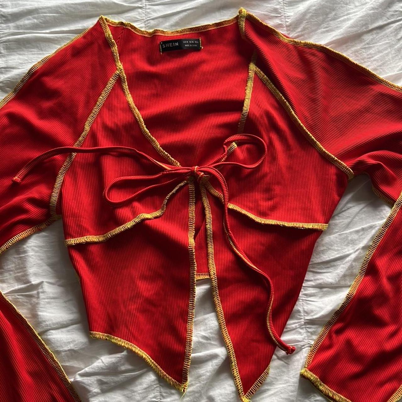 SHEIN Women's Red and Yellow Croptop Depop