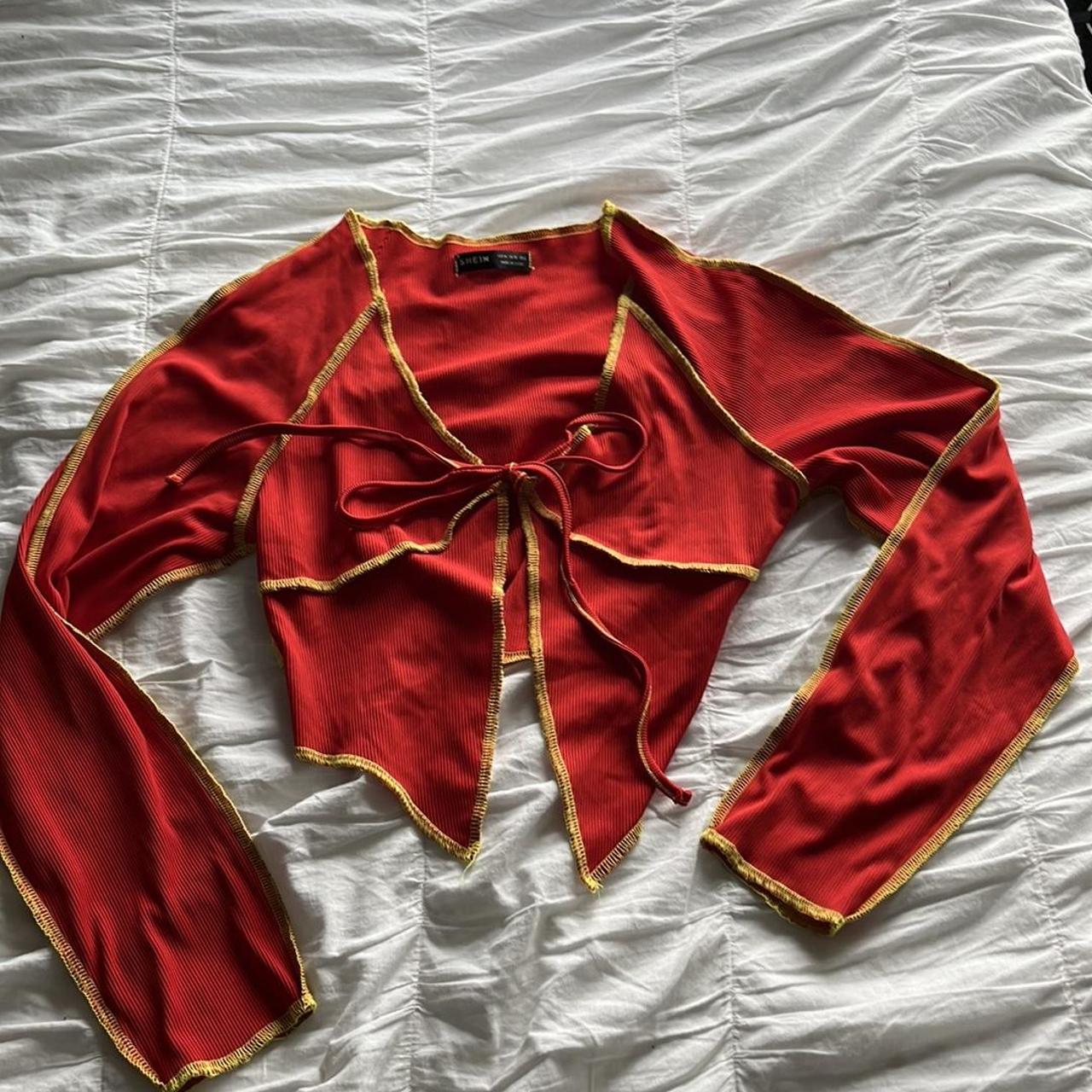 SHEIN Women's Red and Yellow Croptop Depop