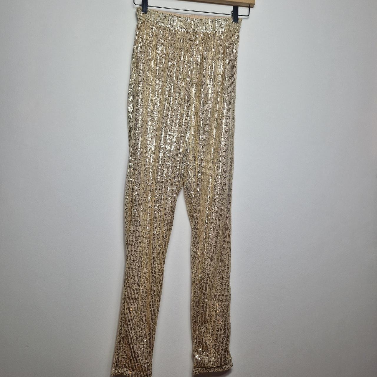 Super fun gold sequin trousers/leggings. Elasticated... - Depop