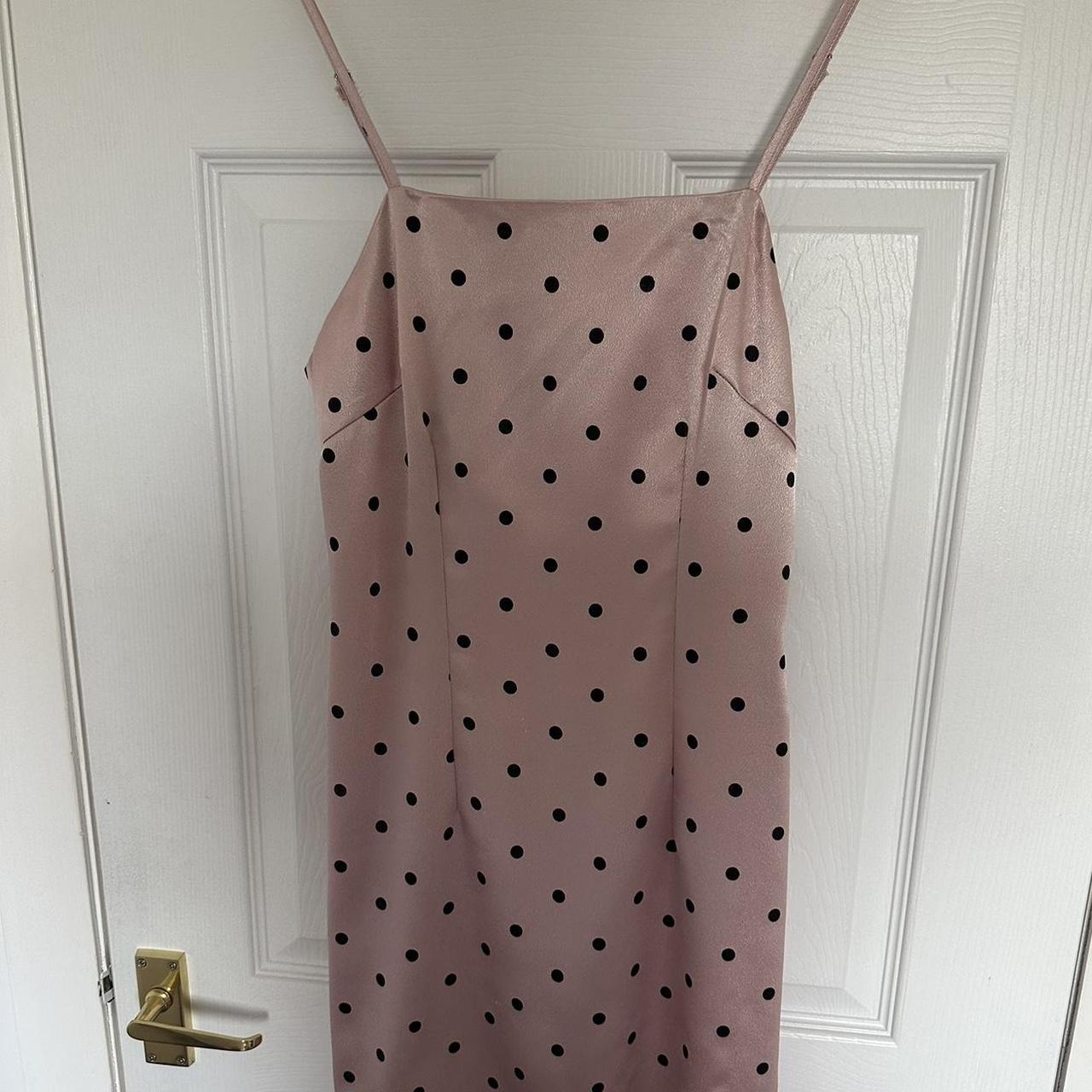 Satin polka dot slit dress from