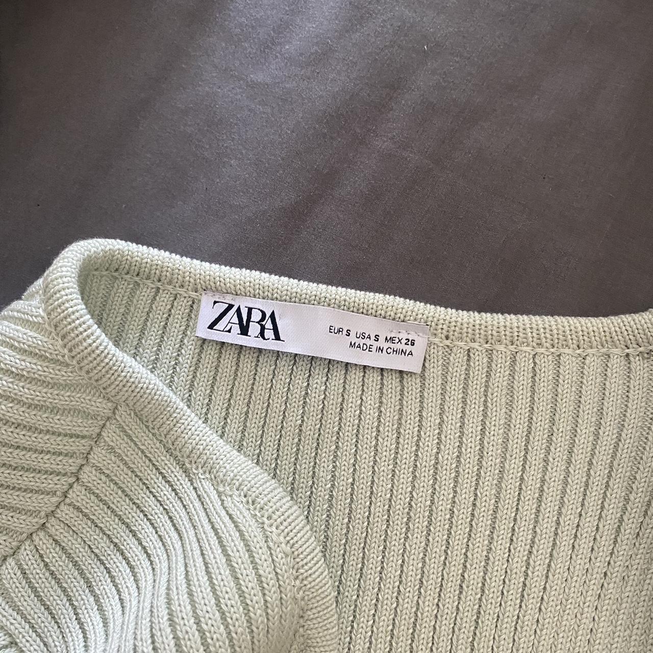 Zara light/sage green ribbed crop top Puff... - Depop