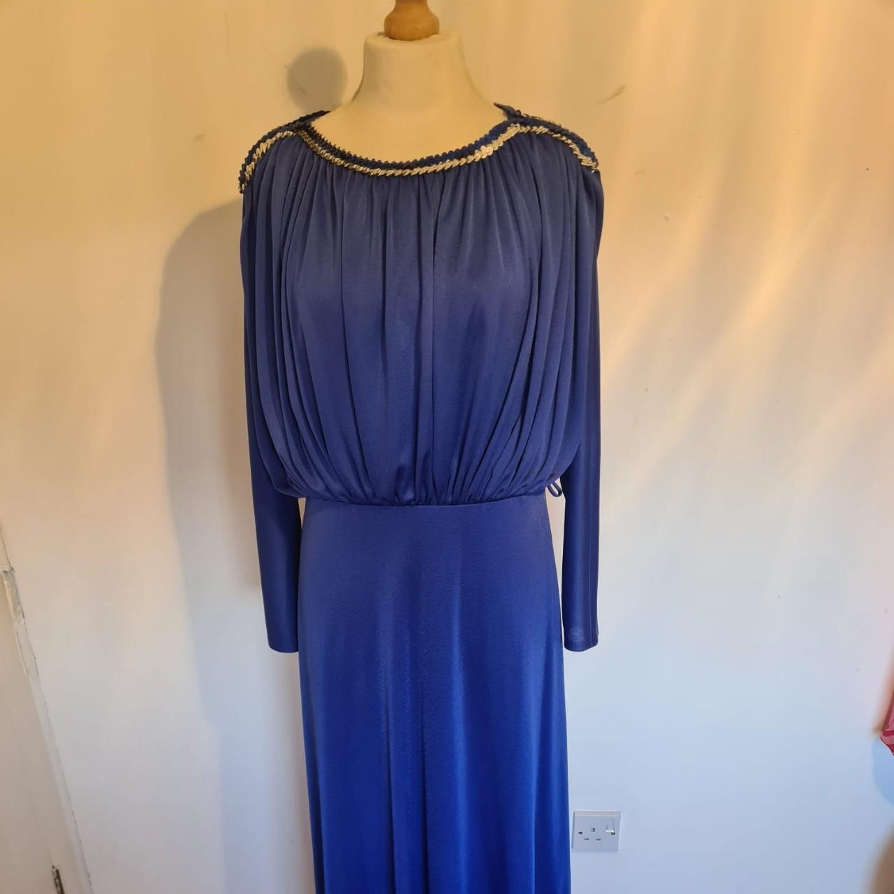 Gorgeous Blue maxi,Vintage Evening gown with silver... - Depop