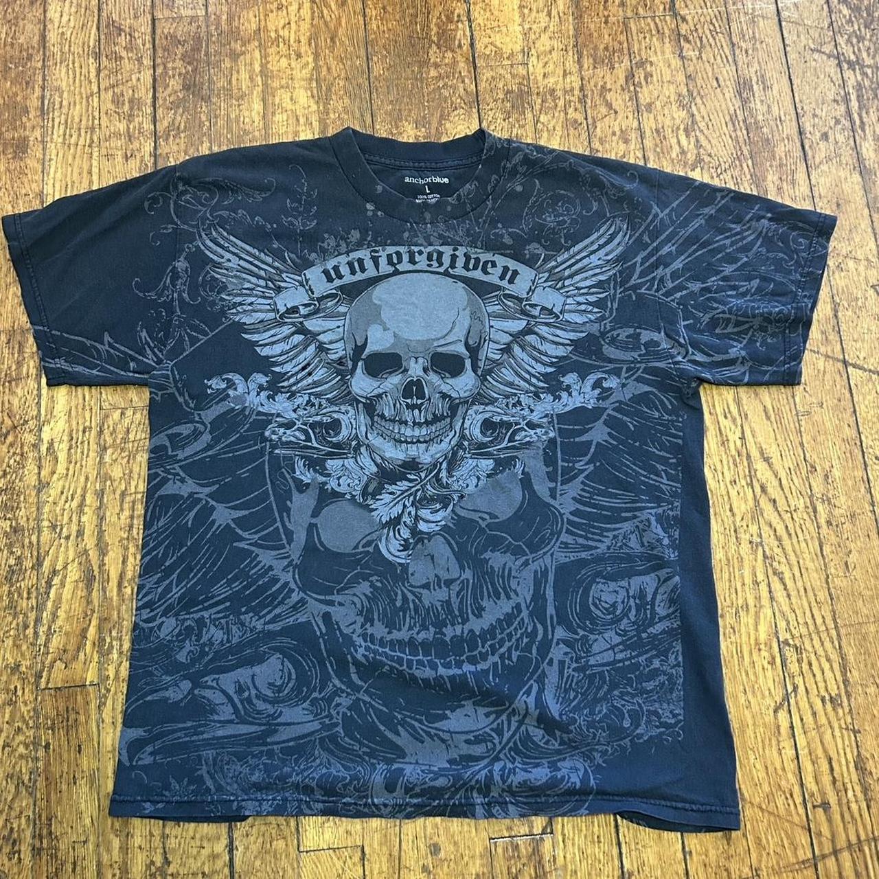 anchor blue grunge skull “unforgiven” graphic... - Depop