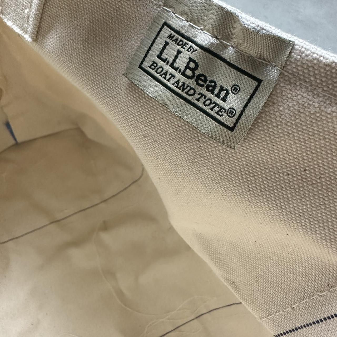 Vintage LL Bean Boat Tote Bag Script Tag Green Cream Canvas