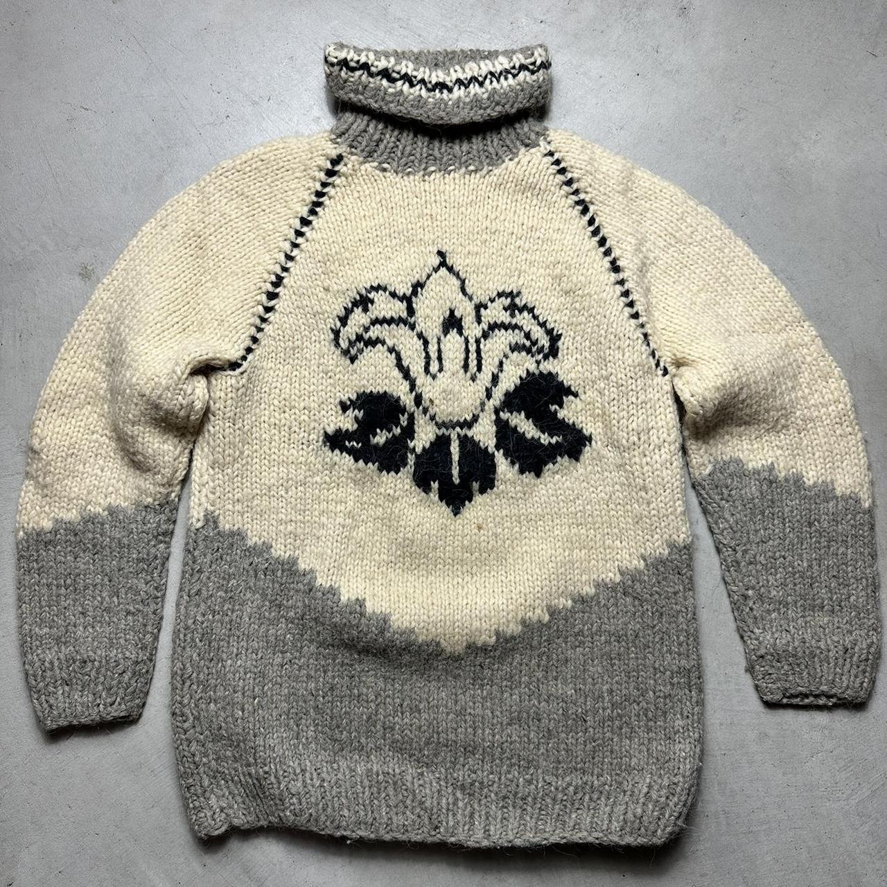 Vintage 90s Fleur De Lis Chunky Knit Sweater Hand...