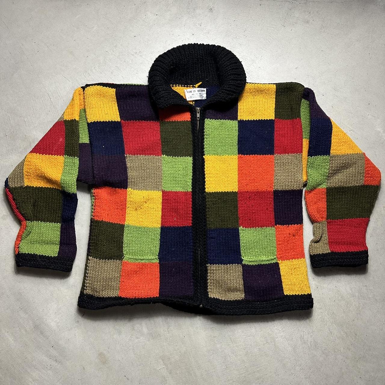 Vintage Ecuador Knit Cardigan Sweater Multicolor... - Depop