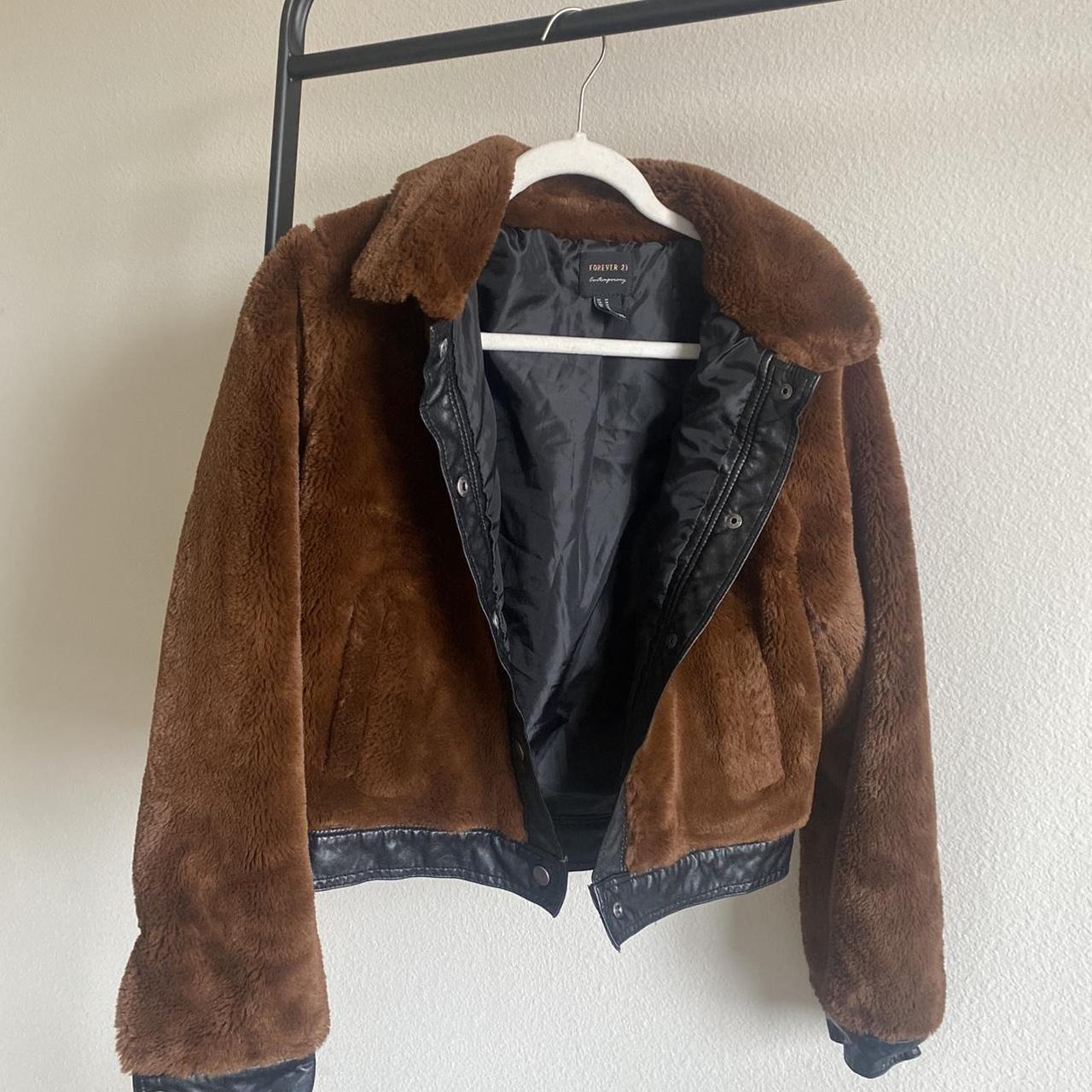 Faux fur brown jacket Buttons up Very thick and... - Depop