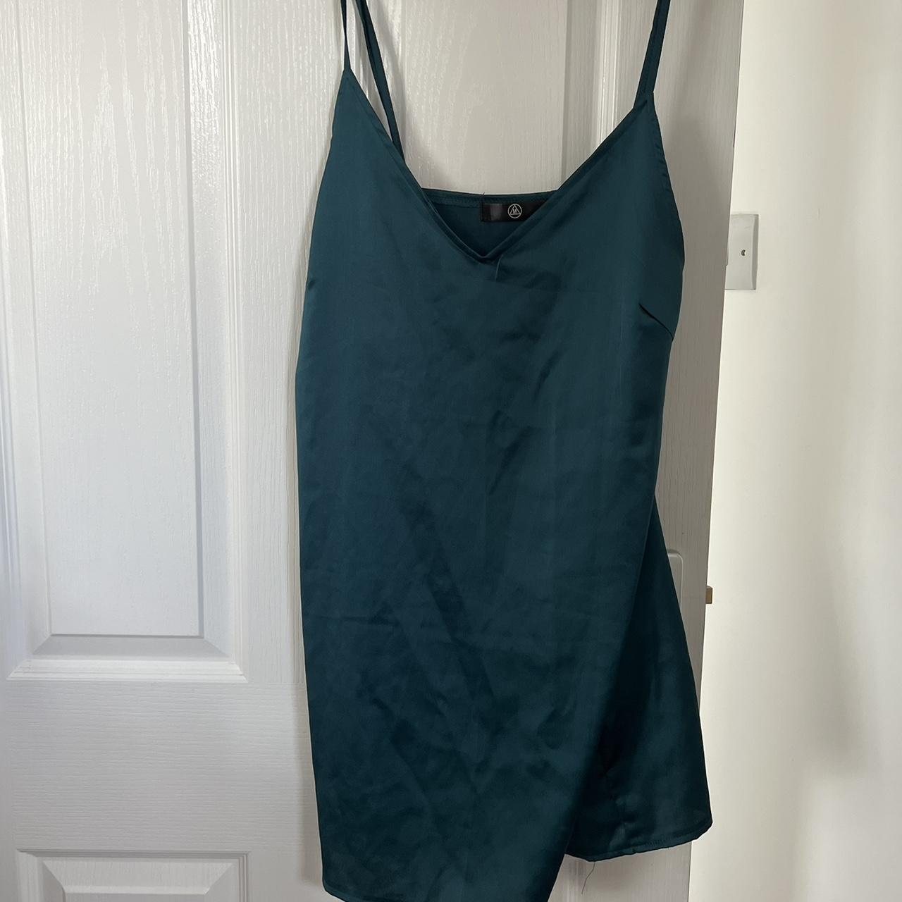 Missguided Turquoise Satin Slip Dress Size 8. In. Depop