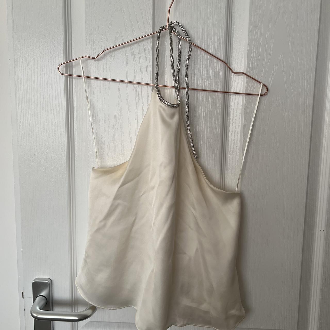 Zara Oyster White Satin Halterneck Top Is Slightly Depop