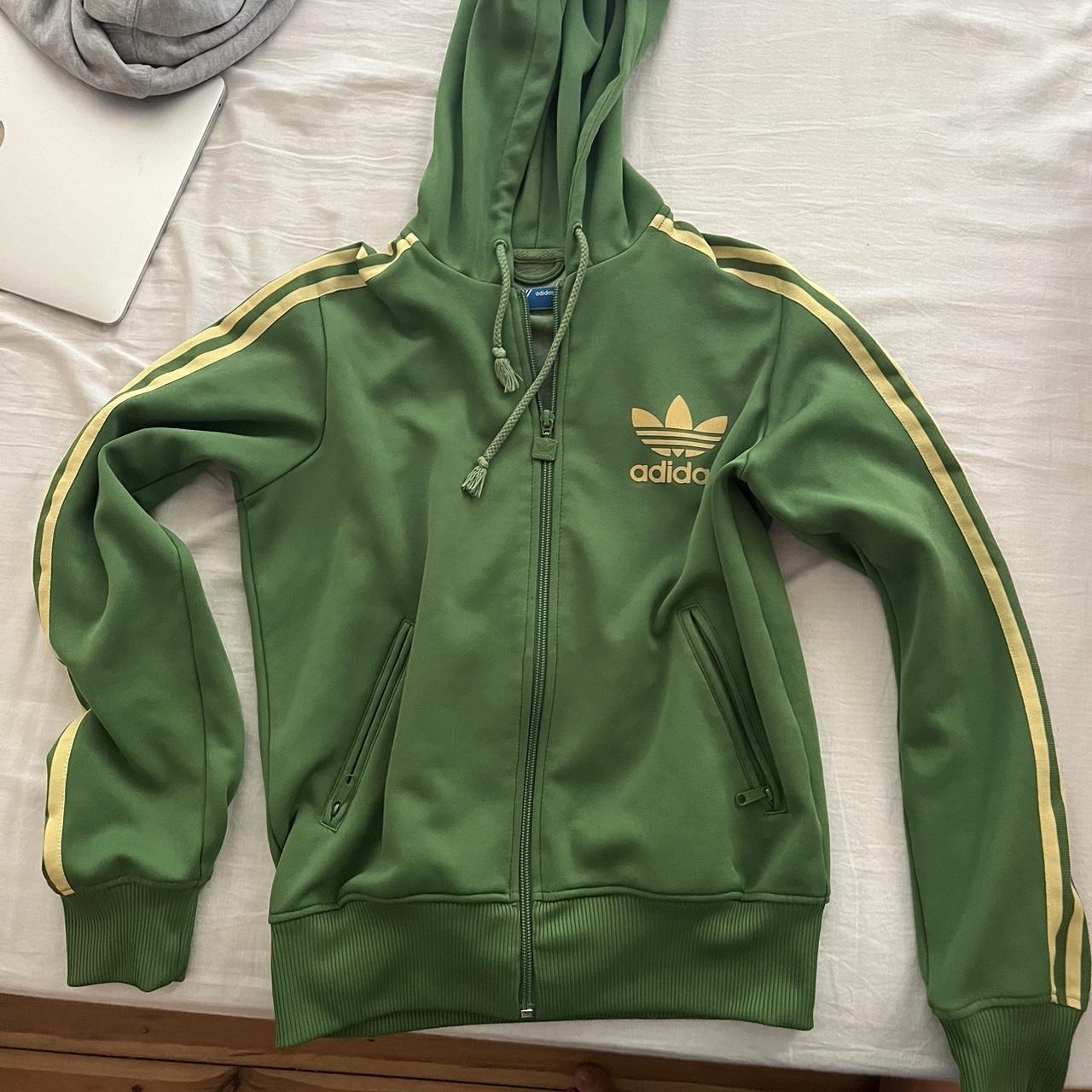 Green Adidas zip hoodie size 38/ S - Depop