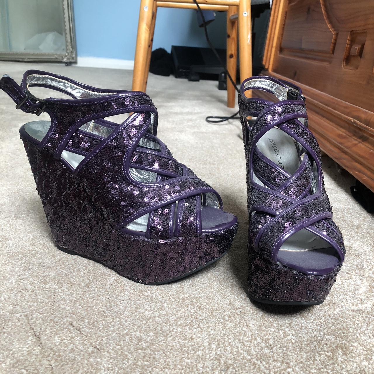 Purple sequin wedge sandal heels Gorgeous sparkly... - Depop