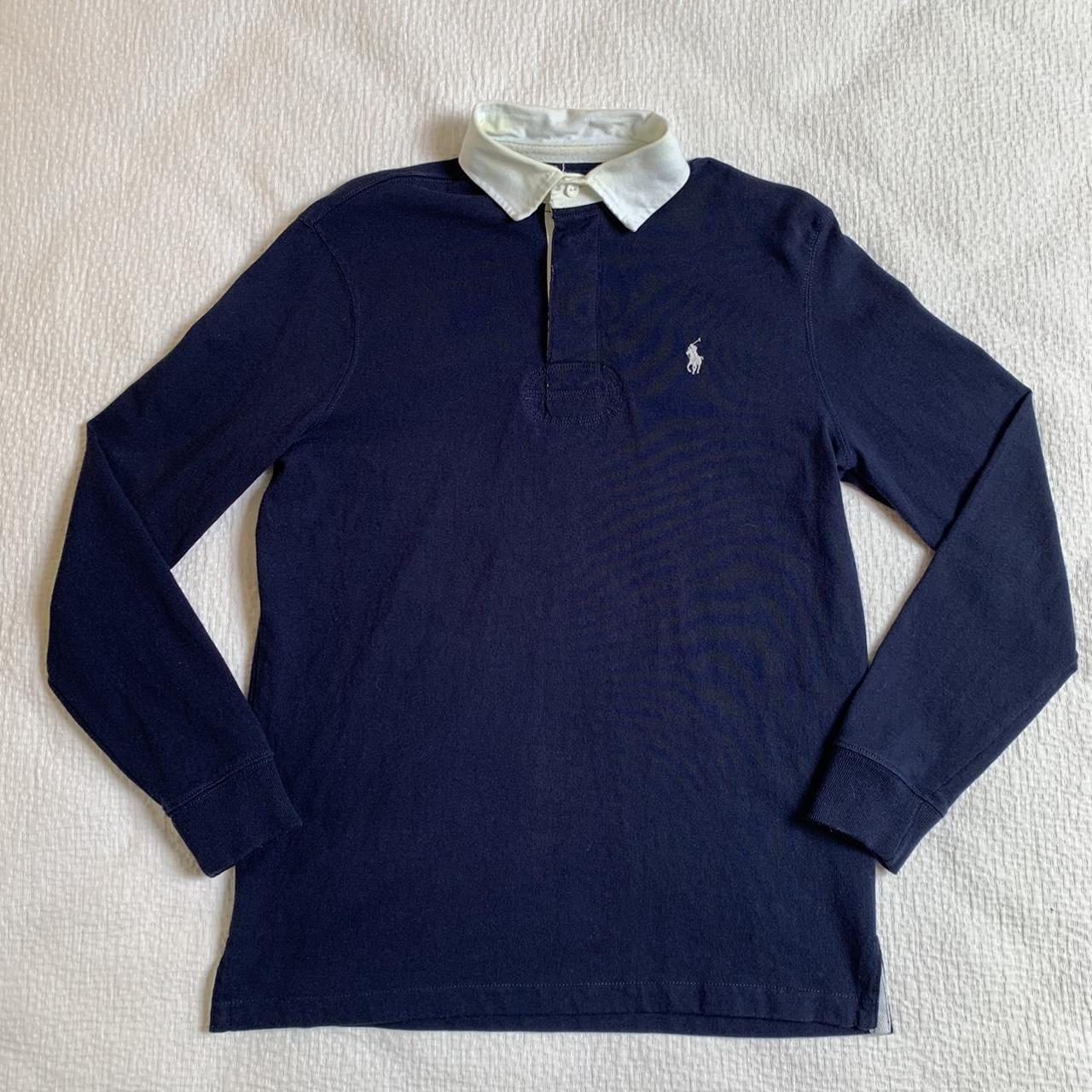 Polo Ralph Lauren Navy Rugby Shirt/Polo with White... - Depop