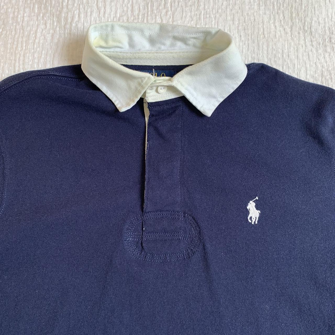 Polo Ralph Lauren Navy Rugby Shirt/Polo with White... - Depop