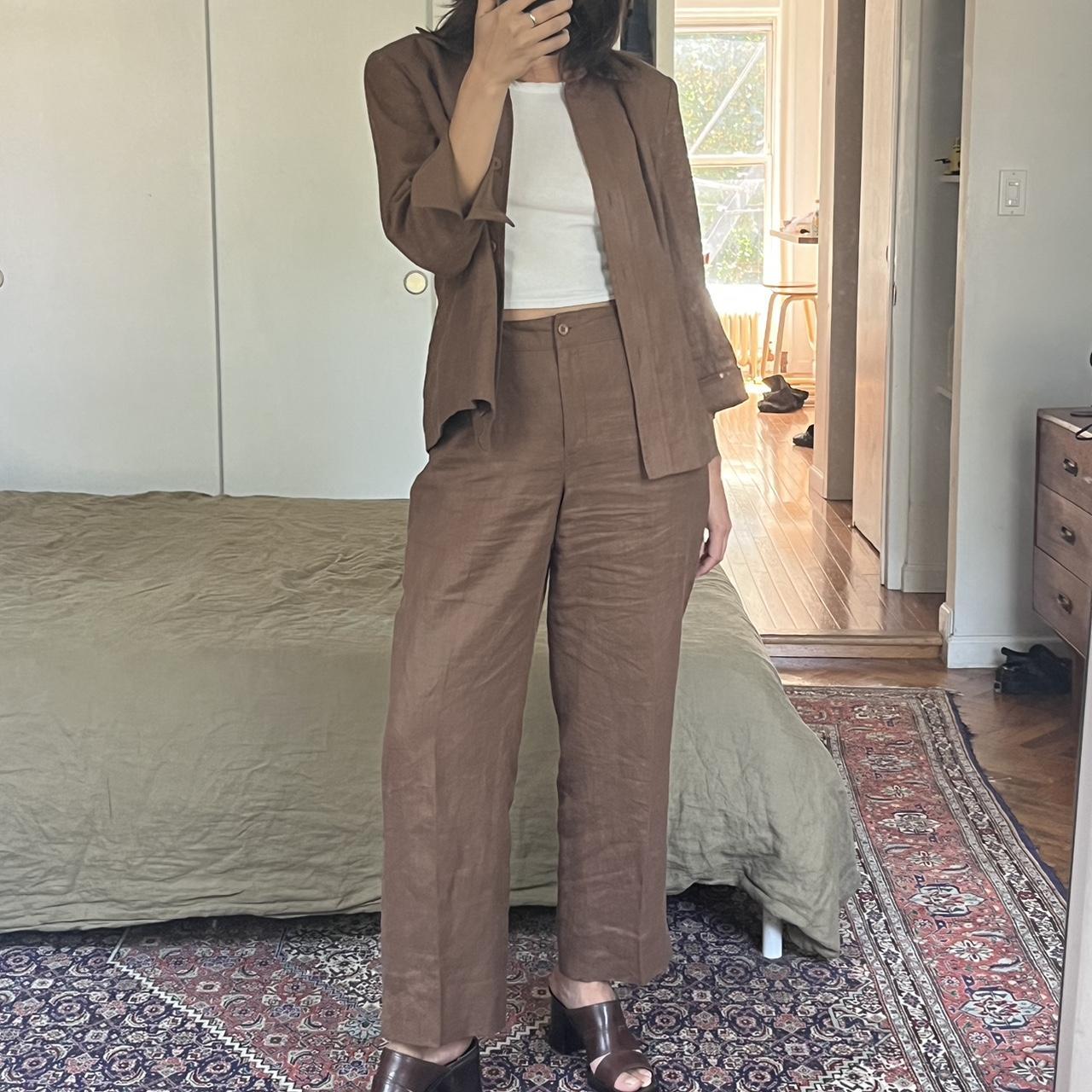 Two-piece vintage 100% linen suit in a beautiful... - Depop