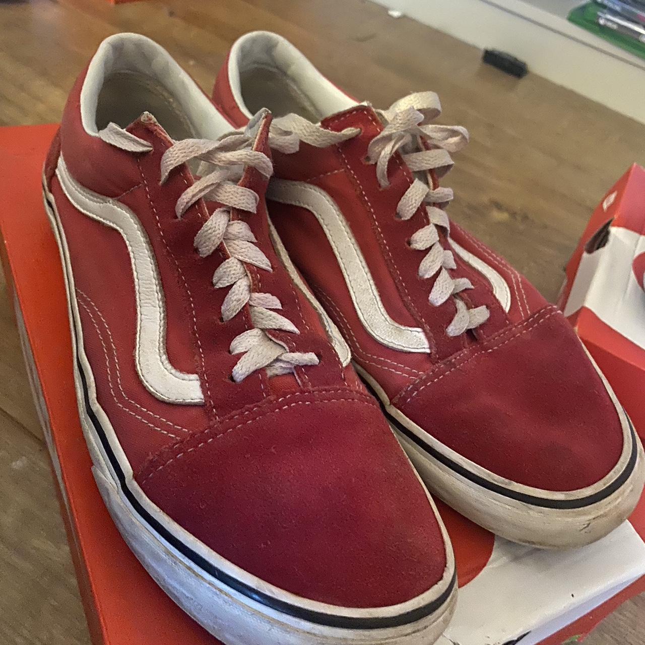 Vans Men's Red and White Trainers | Depop