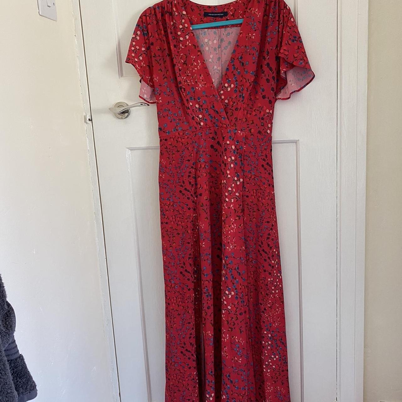 French connection red maxi dress Zip down side Ties... - Depop