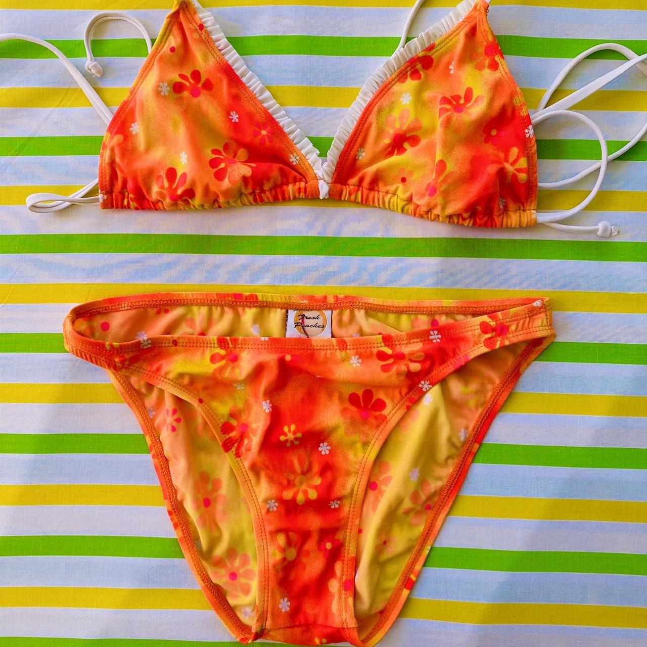 Vintage 90s flower power bikini 2 piece size large... - Depop