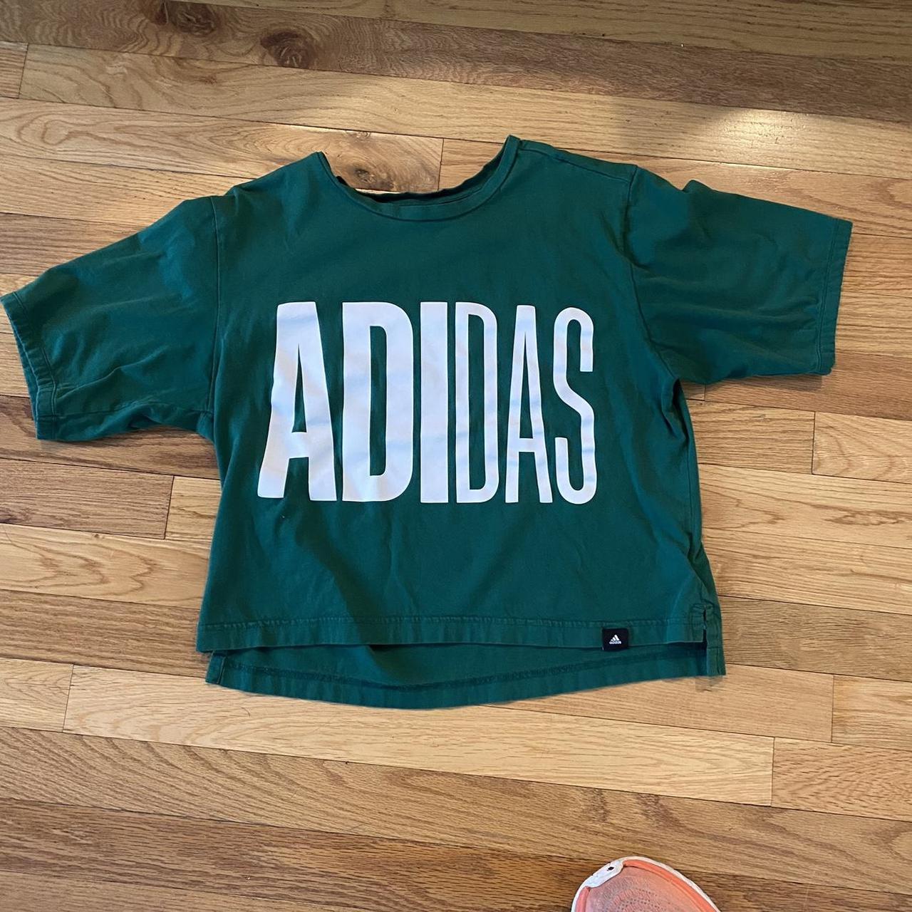 Women's green and outlet white adidas t shirt