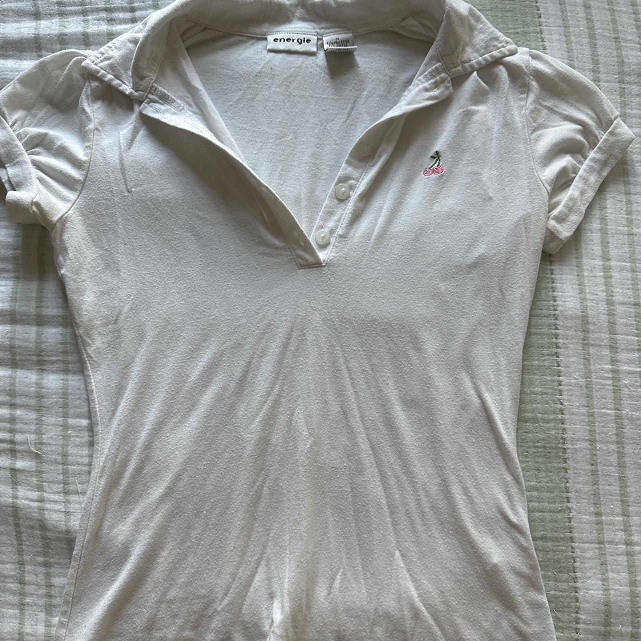 adorable y2k white polo with pink cherries cute... - Depop