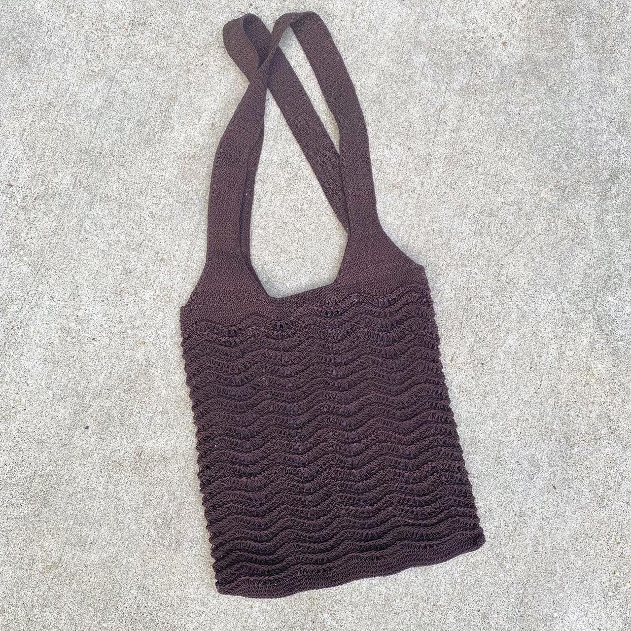 Dark Brown Crochet Knit Tote Bag This purse... Depop