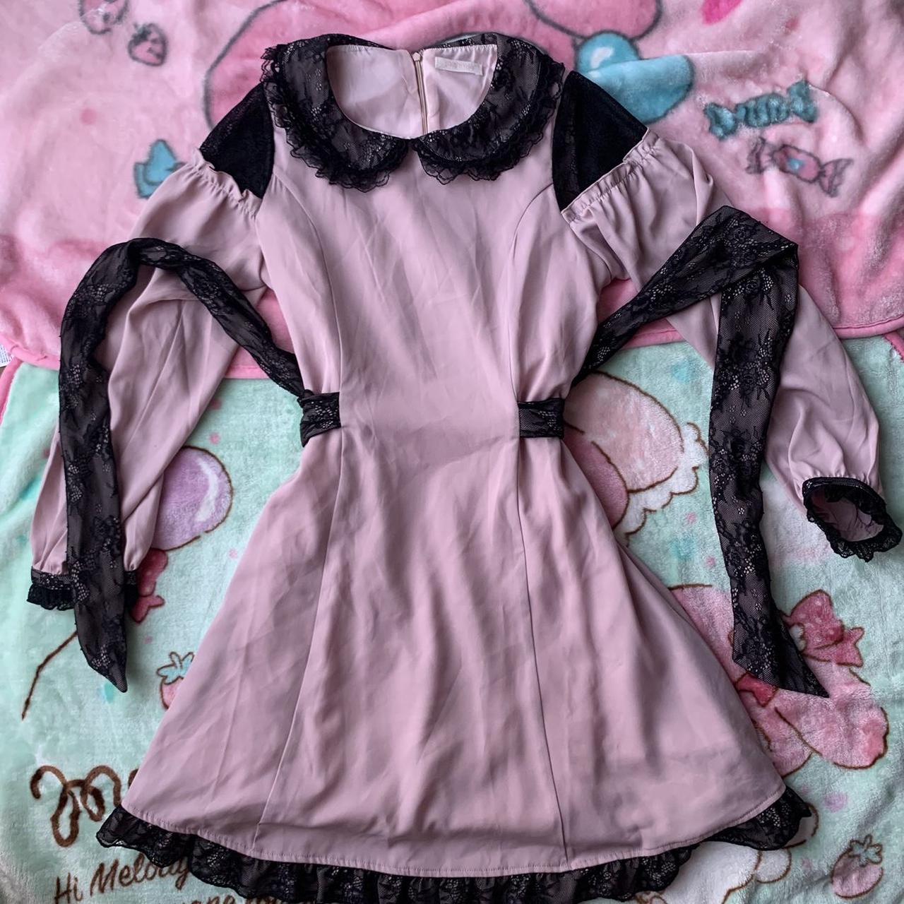 Jirai Kei Liz Lisa pink and black collared dress... - Depop