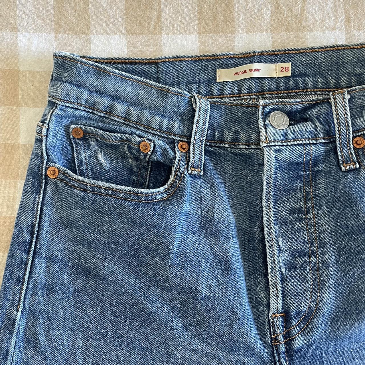 Levi’s jeans skinny leg with distressed knee, size... - Depop